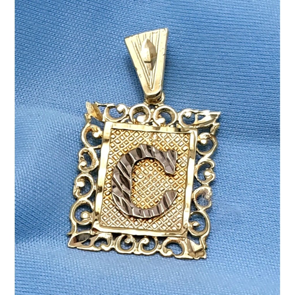 14k Solid Two Tone Multi Color Gold Designer Initial Letter  C  Charm Pendant